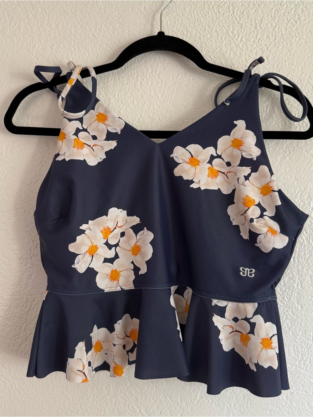 Albion Fit Size Large Daisy Tied Up Tankini Swimsuit Top Floral Blue Modest
